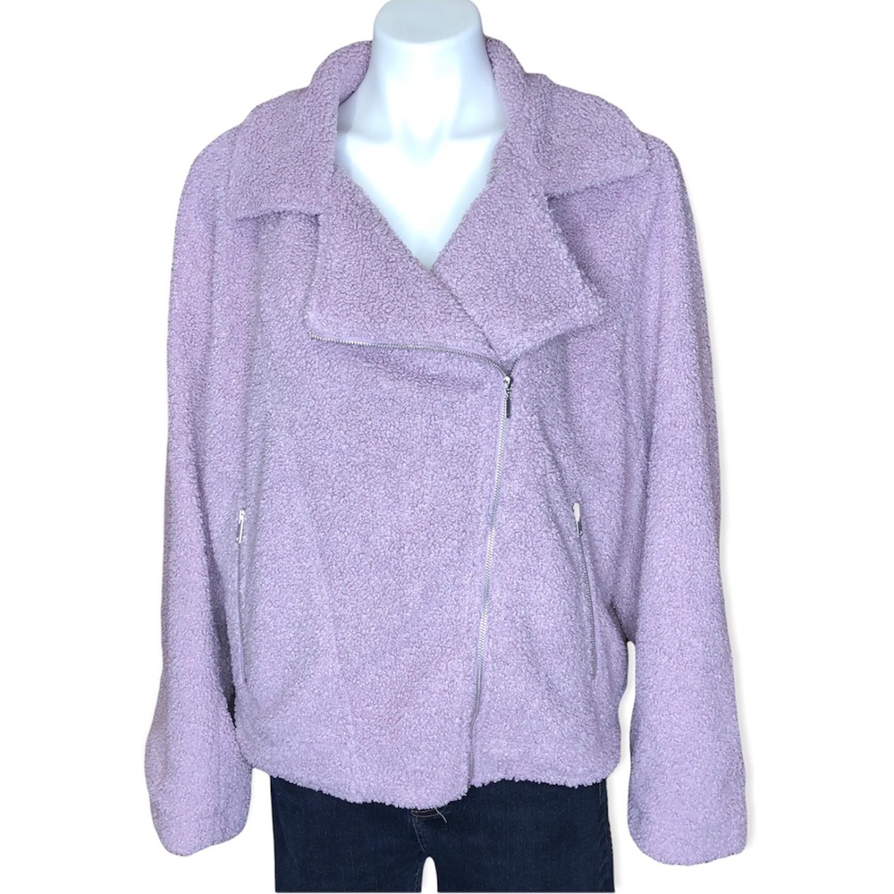 A BEAUTIFUL SOUL Sherpa Teddy Moto Jacket Lavender Size 18/20 NWT